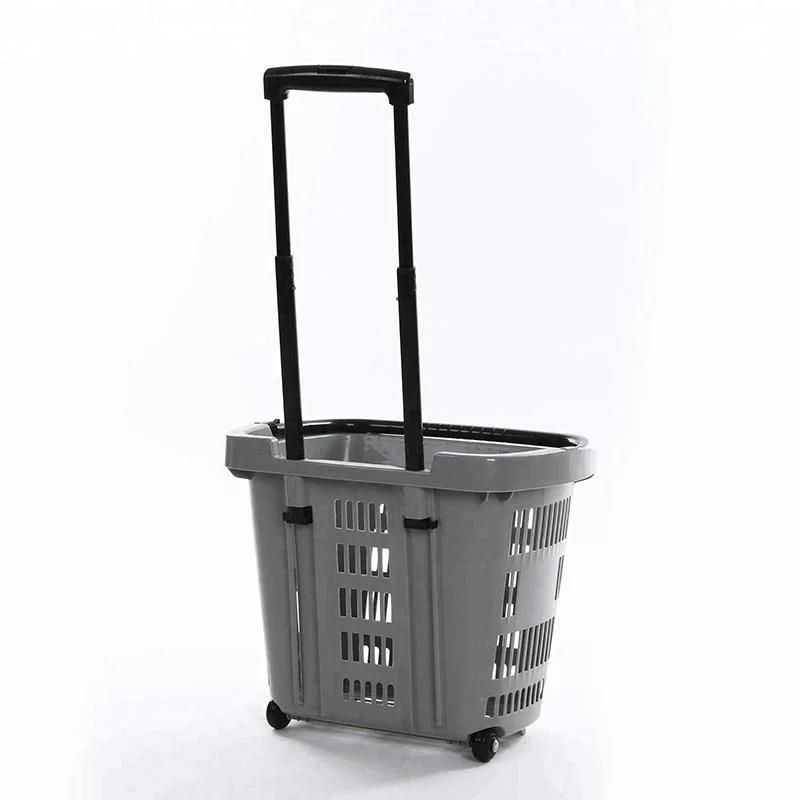 High Quality Plastic Supermarket Single Handle Roll Shopping Trolley Basket