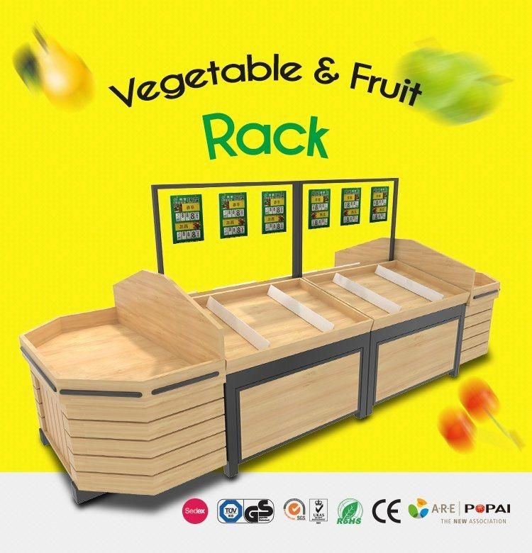 Supermarket Store Display Metal Wooden Fruit and Vegetable Stand Rack and Gondola Shelf for Sale