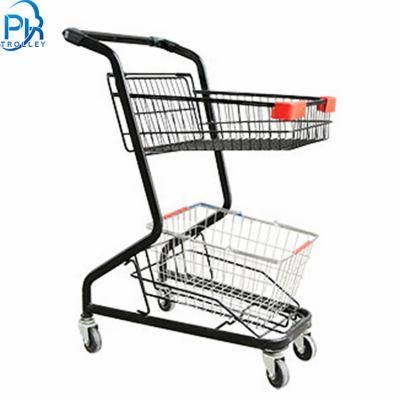 Japanese Style Supermarket Double Basket Trolley Shopping Cart