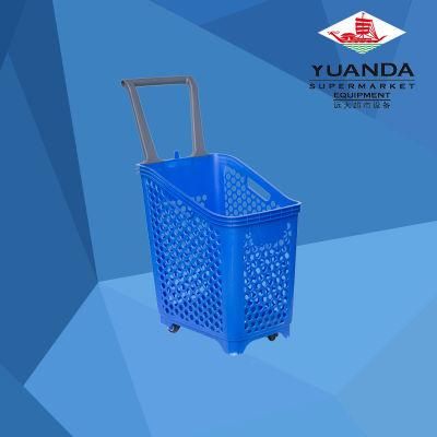 Supermarket Plastic Trolley Shopping Baskets with Wheels