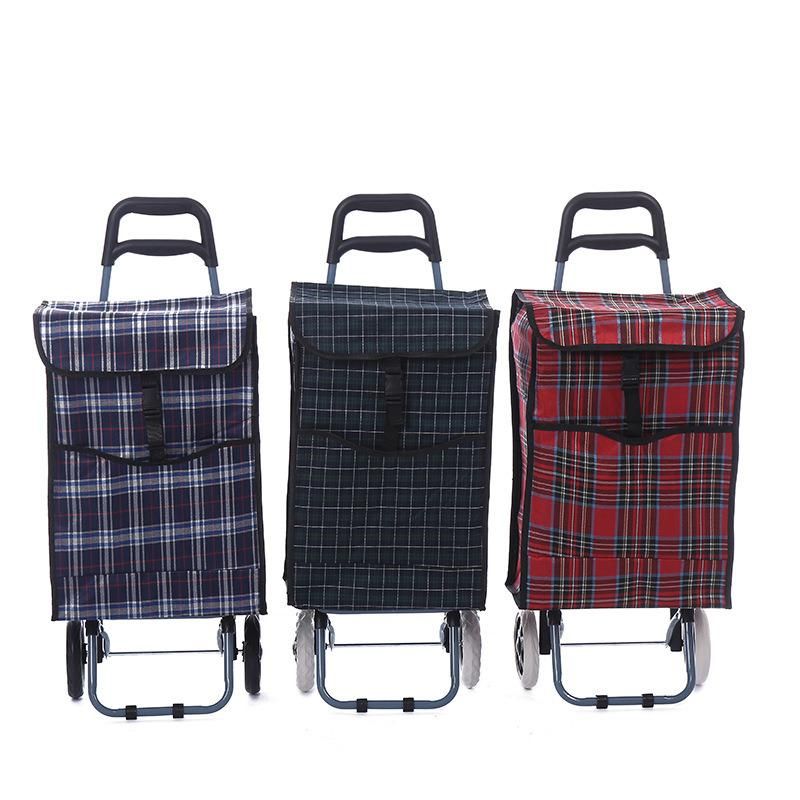 Best Selling Customized Classical Collapsible Foldable Removable Plaid Fabric Trolley Shopping Cart