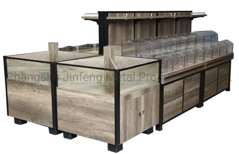 Customized Supermarket Wooden Shelves Wooden Convenience Store Display Shelving