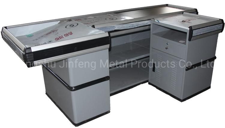 Supermarket Checkout Counter Shop Cashier Table with Conveyor Belt Jf-Cc-121