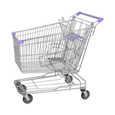 Wholesale Supermarket 100L Metal Shopping Trolley with Coin Lock