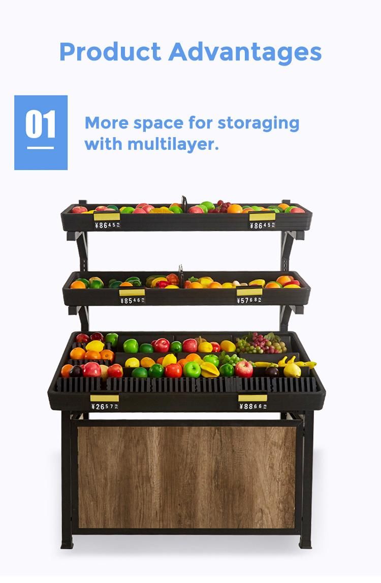 Plastic Tray Double Side Island Vegetable Produce Display Rack