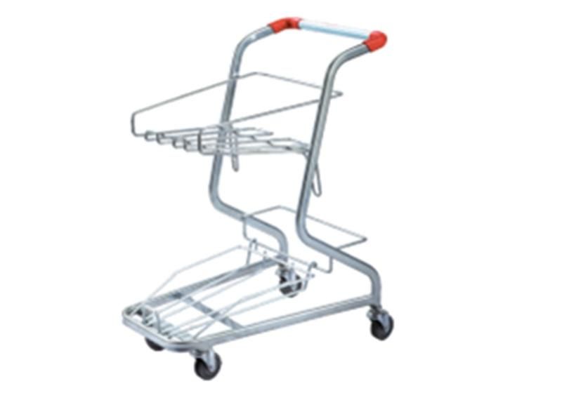 New Supermarket 3 Inch Wheels Galvanized Three Basket Storage Cart