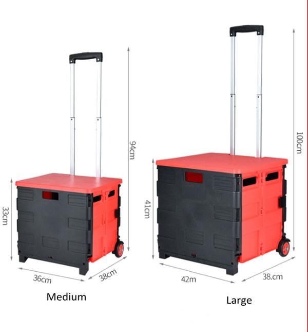 Factory Cheap Plastic Lightweight Mobile Shopping Trolley Folding Box Cart with Two Wheels