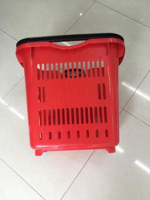 Plastic Supermarket Rolling Shopping Basket with Wheels