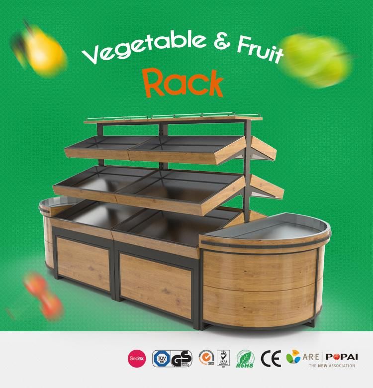 Supermarket Steel Wood Vegetable and Fruit Rack