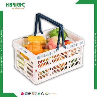 Foldable Plastic Crate Vegetable Storage Folding Shopping Baskets with Handles