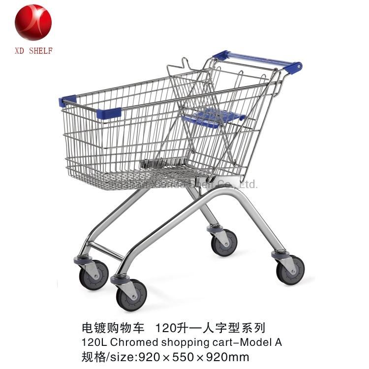 Large Capacity Plstic Rolling Shopping Basket with Wheels Euro Large Capcity Plastic Shop Equipment Groceries Shopping Trolley