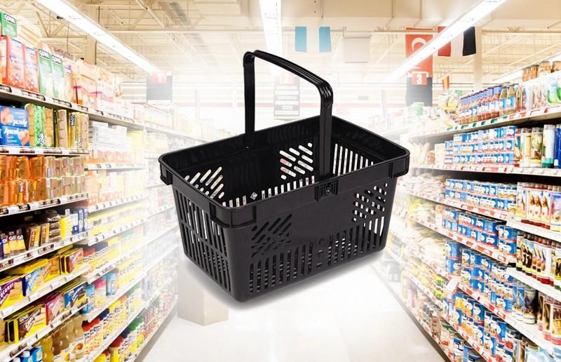 Supermarket Plastic Shopping Basket with Wheels