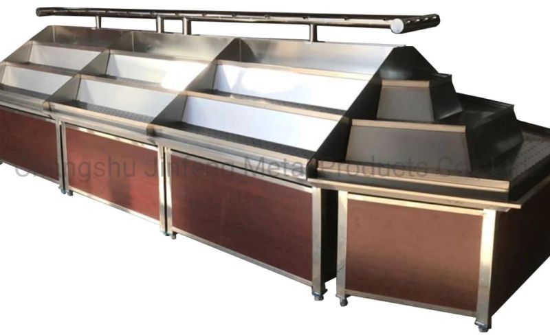 Supermarket Equipment Steel-Wood Display Stand for Vegetable with Spray System