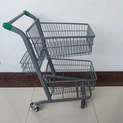 2-Tier Big Shopping Basket Trolley Art for Shopping