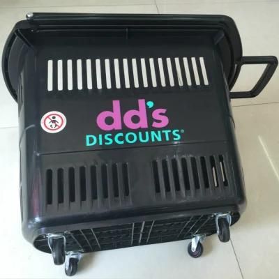 Supermarket Four Wheel Plastic Handle Shopping Basket