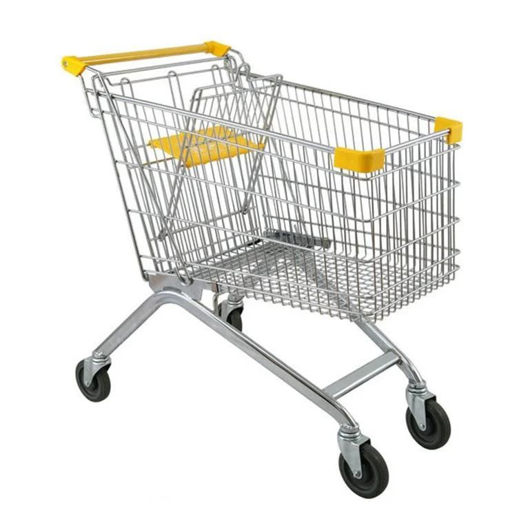 Supermarket Rolling Shopping Metal Basket Wheels Trolley Cart