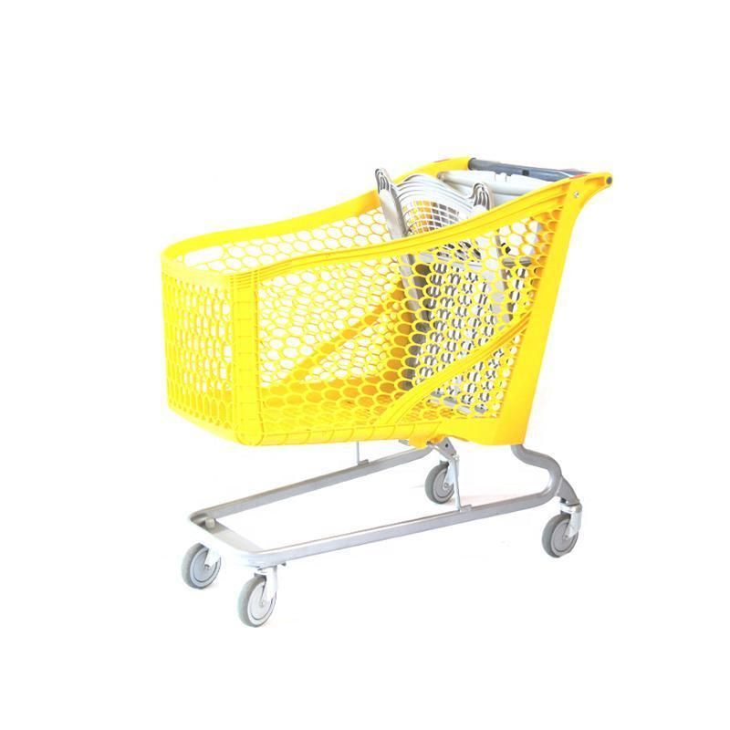 100-220L High Quality Supermarket Plastic Hand Push Cart Shopping Trolley