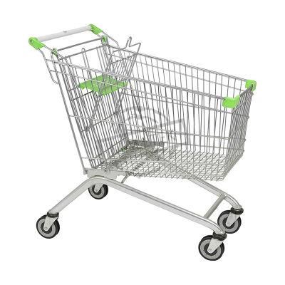 Convenience Metal Chrome Surface Supermarket Trolley for Seat