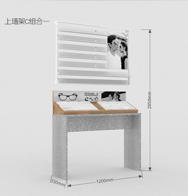 Fashion Retail Sunglasses Wall Display with Storage Base Drawer for Eyewear Store Optical Shop Interior Design