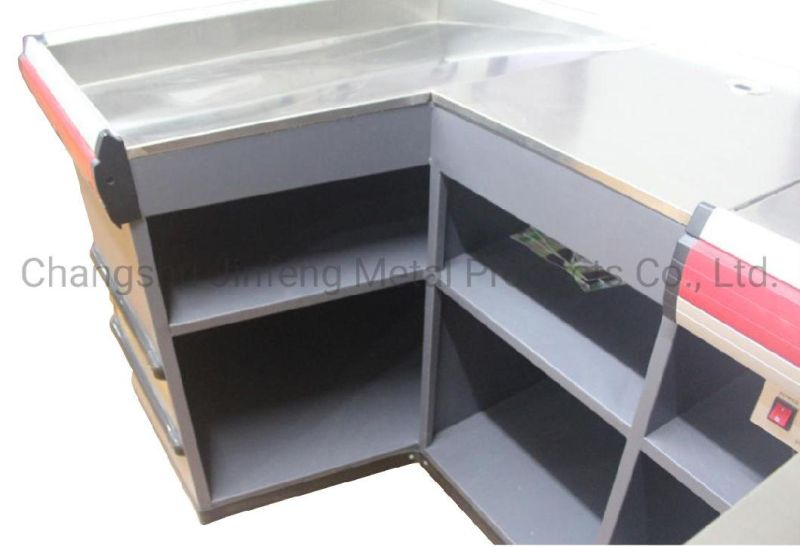 Supermarket Shelf Cashier Table Electric Checkout Counter with Conveyor Belt