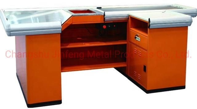 Supermarket Cashier Desk Metal Checkout Counter with Motor