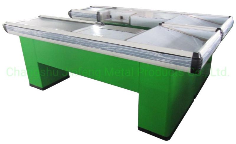 Supermarket & Store Fixture Design Checkout Counter Cashier Desk with Conveyor Belt