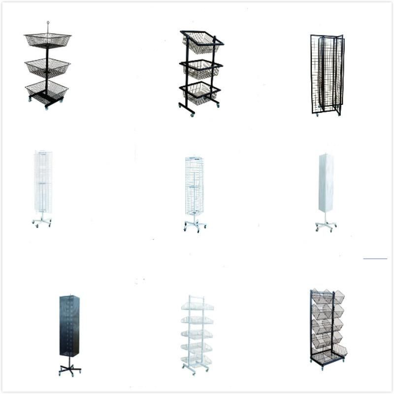 Single Side Roating Wire Metal Basket Display Shelving Rack