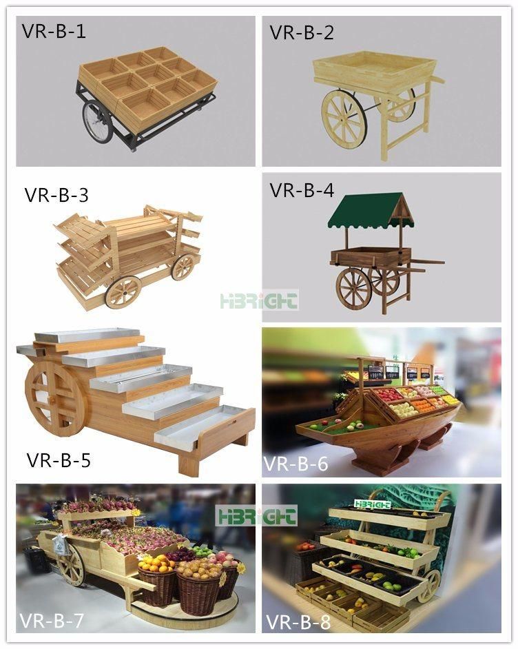 Supermarket Fruit and Vegetable Metal Wood Display Stand Shelf Rack