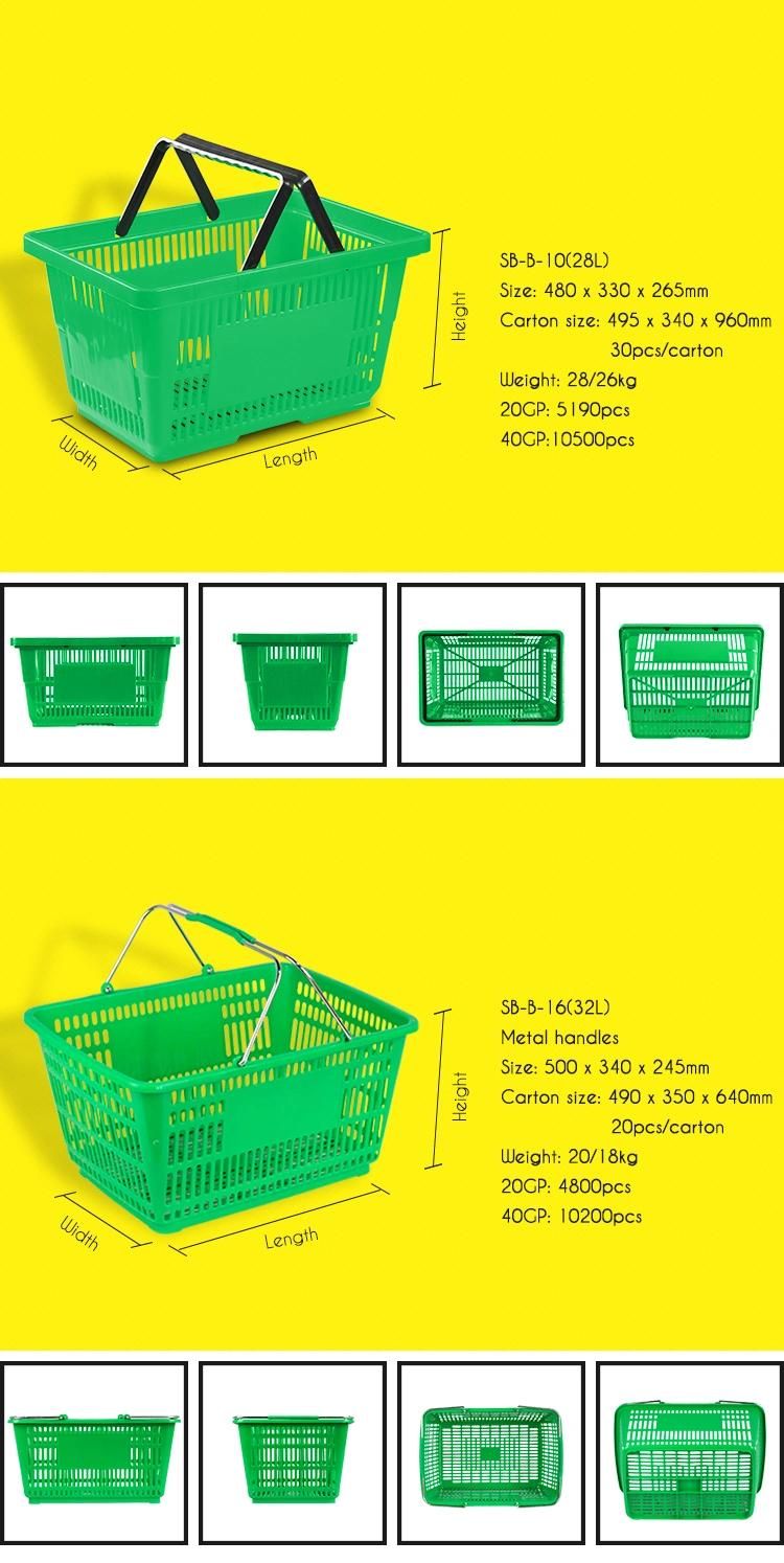 Supermarket Heavy-Duty Grocery Store Plastic Shopping Basket with Handles