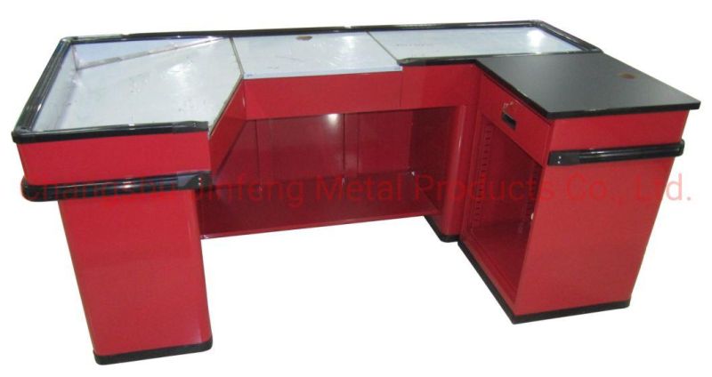 Supermarket Fixture Cashier Counter with Wooden Desktop and Bumper Strip