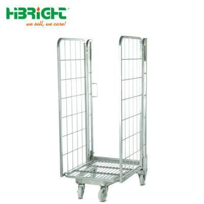 High Quality Warehouse Galvanized Steel 2 Side Folding Nesting Metal Mesh Storage Wire Roll Cage