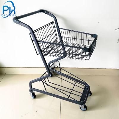 Double Layers Grey Powder Coated Shopping Basket Cart