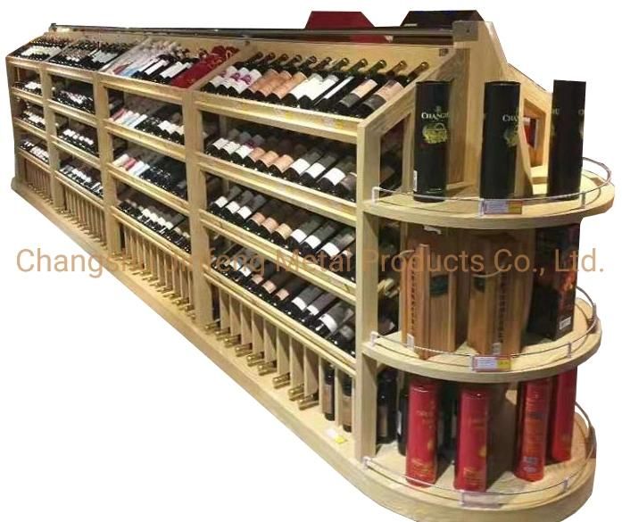 Supermarket Equipment Wooden Red Wine Bottle Display Stand