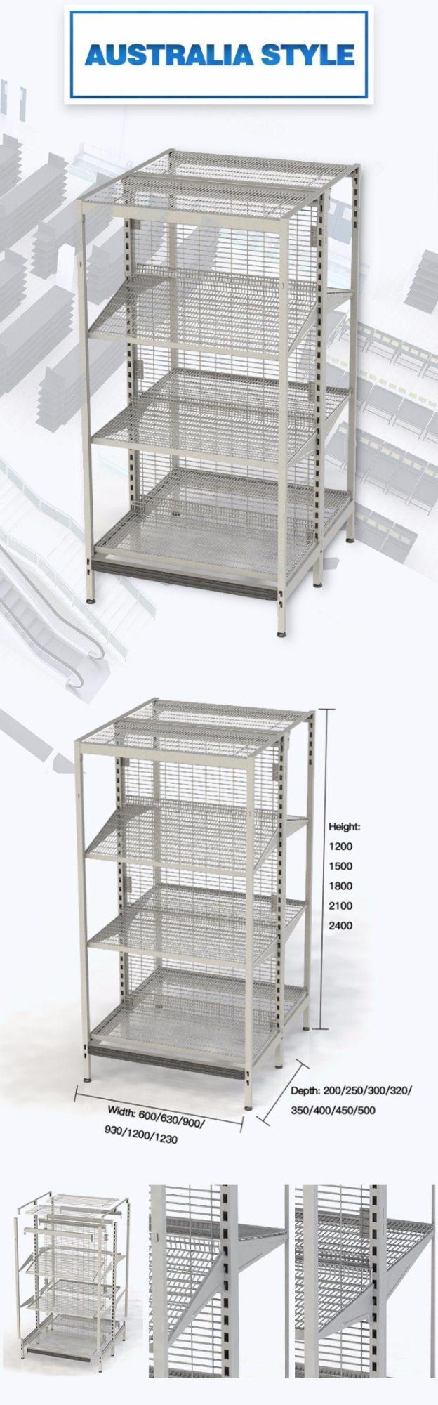 Wooden Metal Plain Panel Supermarket Gondola Shelving