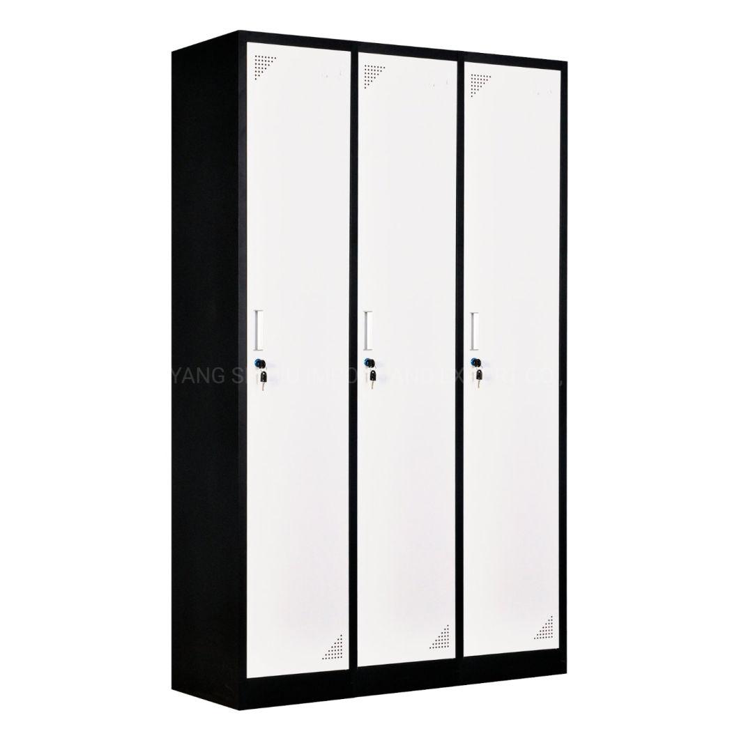 Iron 3 Doors Coats Smocks Robes Lockers with Long Hanging Rod/Shelf