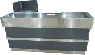 Supermarket Cashier Table Metal Checkout Counter with Stainless Steel Protection