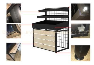 Supermarket Wooden Display Shelves Fruit and Vegetable Display Stand with Wire Mesh