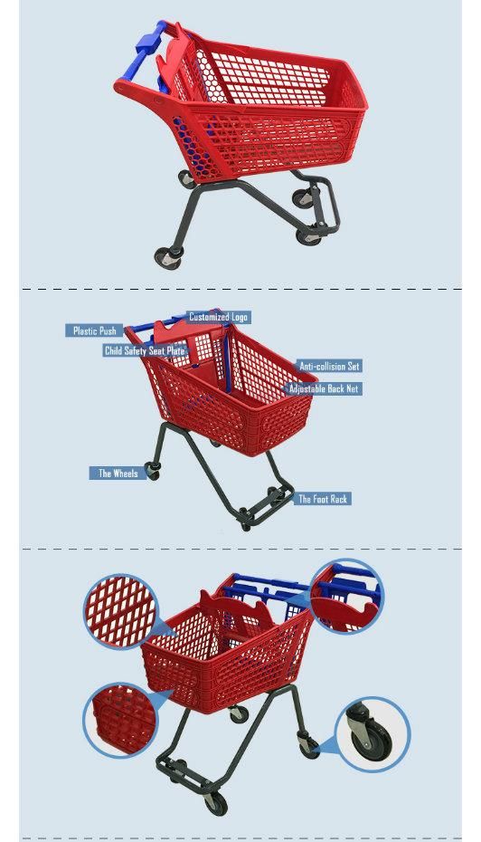 180 Liter Supermarket Cart Shopping Plastic Basket Trolley with Logo