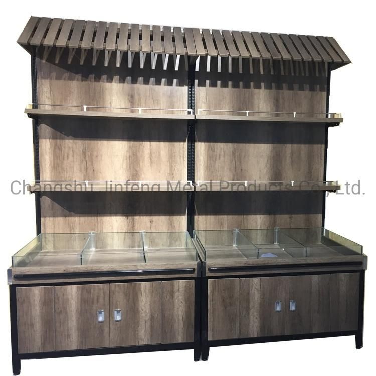 Wood Grain Small Supermarket Shelf Store Supermarket Display Stand