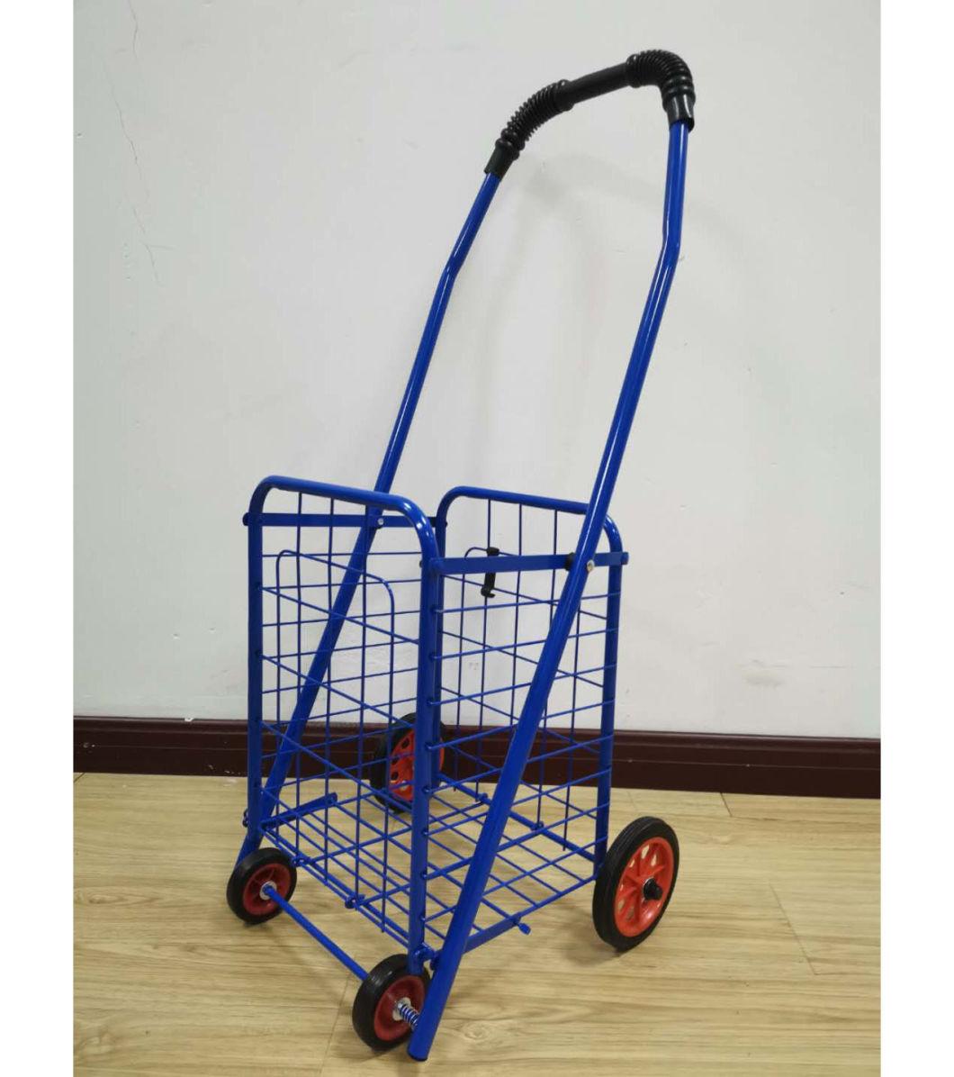 China Supplier Collapsible Rolling Foldable Metal Cart for Supermarket Shopping