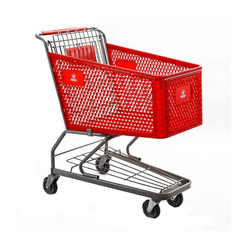 China Manufacturer Provide Hand Push Cart Supermarket Plastic Shopping Trolley