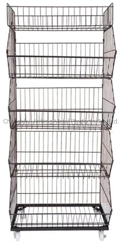 Supermarket Metal Wire Stacking Basket with Dividers