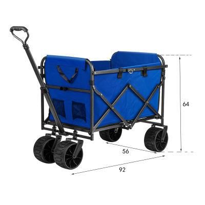 Outdoor Collapsible Wagon Utility Folding Cart Heavy Duty All Terrain Wheels for Shopping Camping Garden with Side Bag and Cup Holders