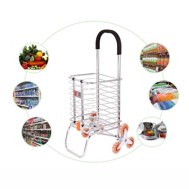 Foldable Grocery Carts 3 Wheels Aluminum Alloy Frame Large Capacity Shopping Trolley