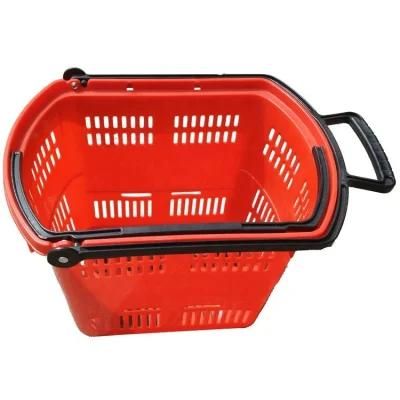 High Grade Supermarket Plastic Shopping Basket with Wheels