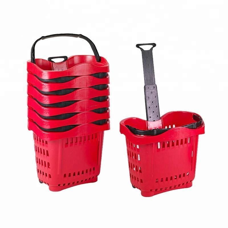 High Quality Hand Basket Trolley Plastic Shopping Basket with Wheels