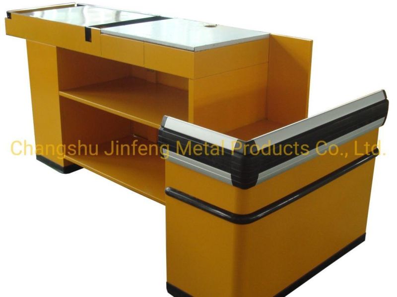 Supermarket Motor Checkout Counter Electric Cashier Desk with Conveyor Belt