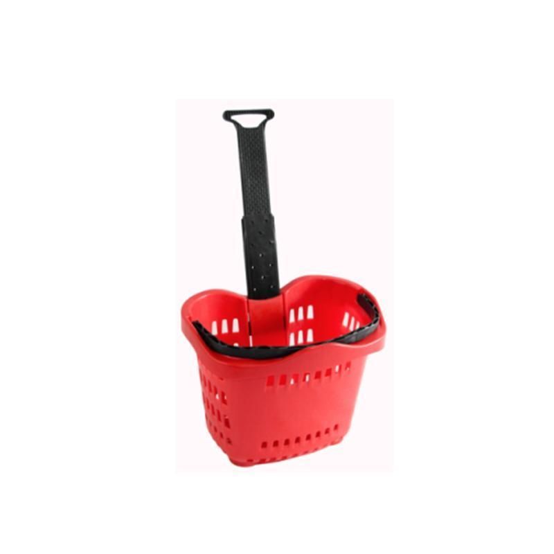 Top Grade Popular Grocery Store Supermarket Shopping Basket Rolling Plastic Basket