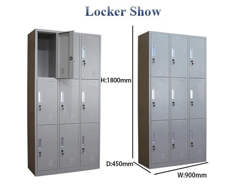 New Promotion 9 Door Wardrobe Sliding Door White Metal Lockers