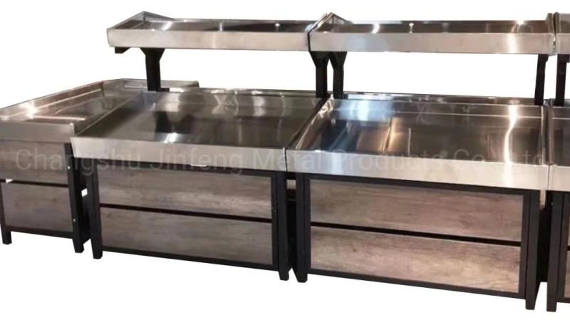 Stainless Steel Fruit and Vegetable Display Stand with Wood